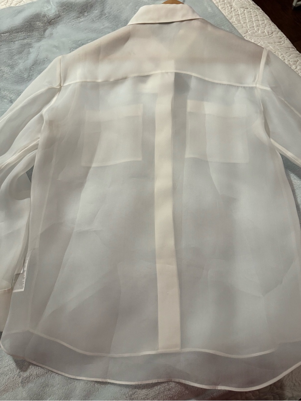 Autograph Women's Sheer Silk Organza White Button-Down Blouse with Pockets - Picture 8 of 9